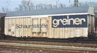 L235808 - Großräumiger Güterwagen, Hbks, DB, "Schaumstoffe greiner", Ep.IV (14,99m)