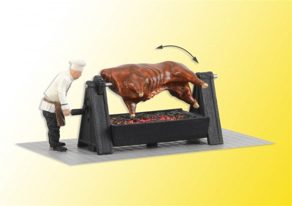1552 - H0 Grill mit drehendem Ochsen und leuchtender Glut, bewegt