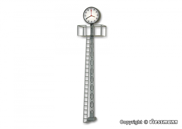 H0 Beleuchtete Bahnhofsuhr auf Gittermast, LED weiß, Höhe: 70 mm, Best.Nr V5081