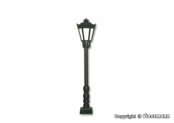 H0 Parklaterne schwarz, Kontaktstecksockel, LED warmweiß, Best.Nr V60701