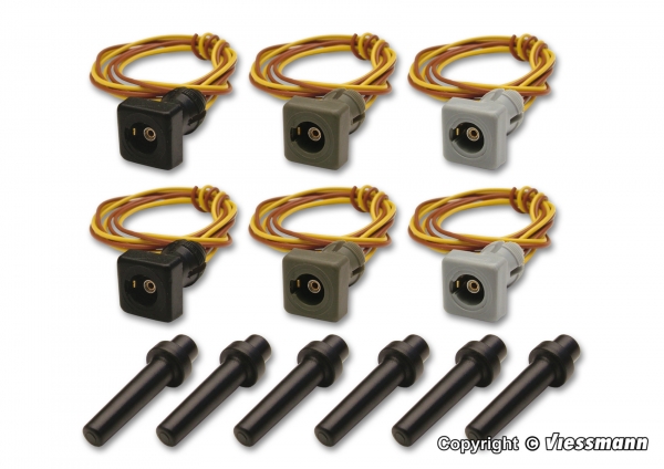 H0 Kontaktstecksockel-Set, 6 Stück (grau, grün, schwarz), Best.Nr V6806