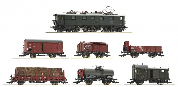 61492 - 7-tlg. Set: Elektrolokomotive E 52 22 mit Güterzug, DRG mit Sound